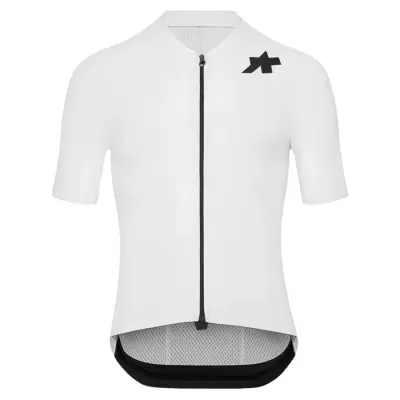 Camisola branca de ciclismo com fecho preto e logótipo preto no peito