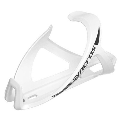 Suporte branco para garrafa de bicicleta com logótipo SYNTROS preto