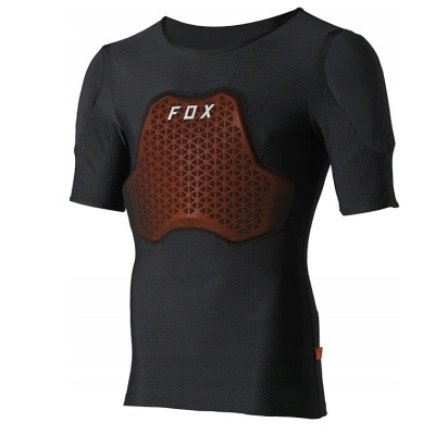 Camisola preta com proteções acolchoadas castanhas e texto FOX