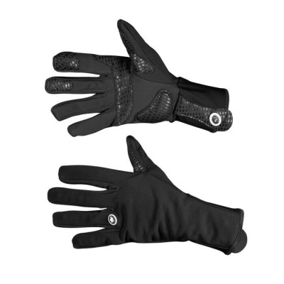 Par de luvas pretas com detalhes texturizados e botão com estrela