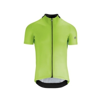 Camisola de ciclismo verde claro com fecho preto e logótipo na manga