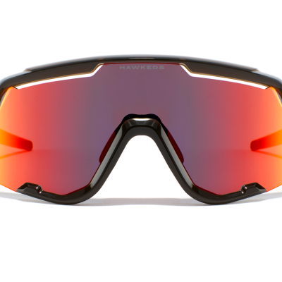 Óculos de sol desportivos com lentes vermelhas espelhadas e armação preta