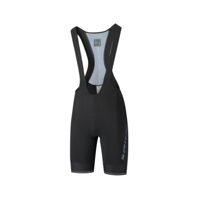 Calções de ciclismo pretos com alças e logo colorido SAYSKY no lado da perna