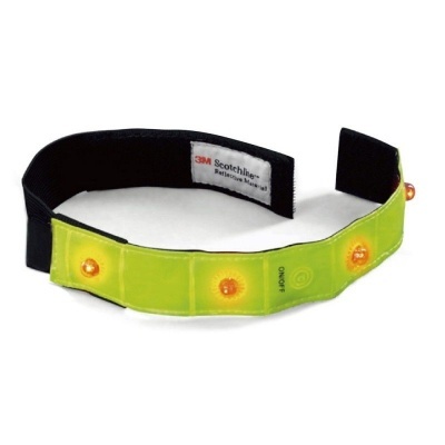 Pulseira refletora amarela com luzes LED e velcro preto