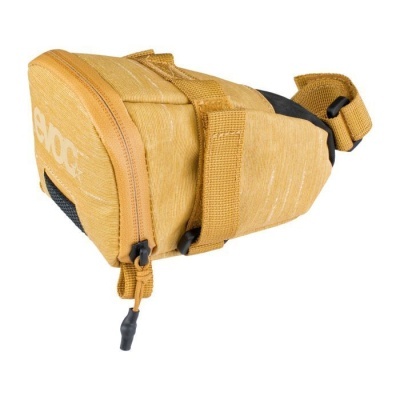 Bolsa para selim de bicicleta amarela com fecho e texto evoc
