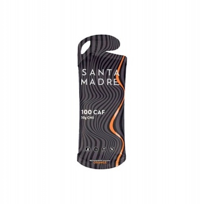 Frasco preto com padrão ondulado e texto branco SANTA MADRE 100 CAF 10g CHO