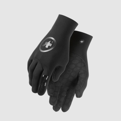 Luvas pretas com logótipo circular e textura antiderrapante