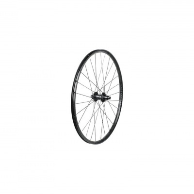 Roda preta de bicicleta com aro, raios e cubo