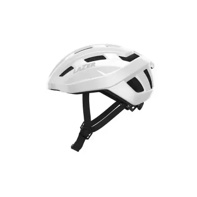 Capacete de bicicleta branco com tiras pretas