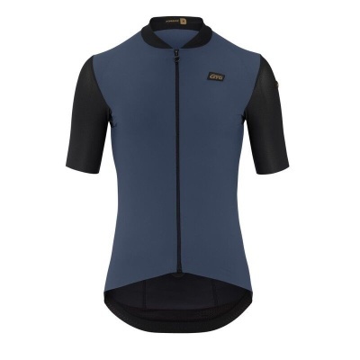 Camisola de ciclismo azul com mangas pretas e fecho à frente