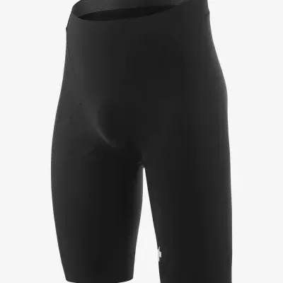 Calção de ciclismo preto com acolchoamento e logótipo branco na perna esquerda
