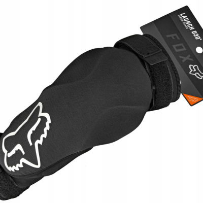 Joelheira preta de proteção desportiva da Fox com logótipo branco e etiqueta LAUNCH D3O™