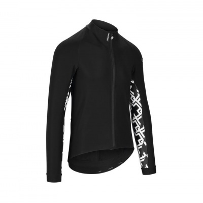 Casaco de ciclismo preto com padrão branco nas mangas