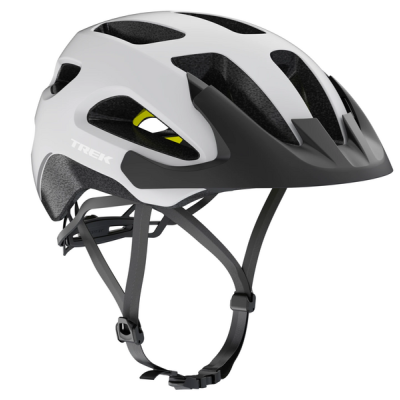 Capacete de bicicleta TREK preto e branco com viseira e ventilação