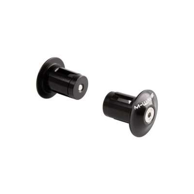 Par de plugs para guiador de bicicleta pretos com texto M-WAVE