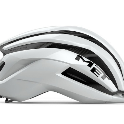 Capacete ciclismo MET Trenta 3K Carbon branco com detalhes em carbono preto