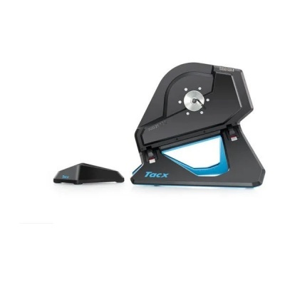 Treinador de bicicleta indoor Tacx preto e azul com suporte auxiliar preto