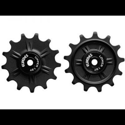 Par de rodas dentadas pretas para bicicleta com texto branco