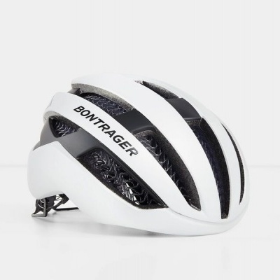 Capacete de bicicleta branco e preto com marca BONTRAGER