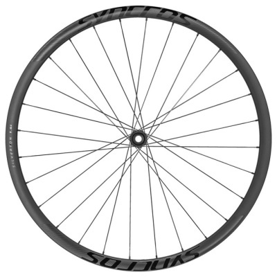 Roda de bicicleta de carbono cinza com inscrições neutras