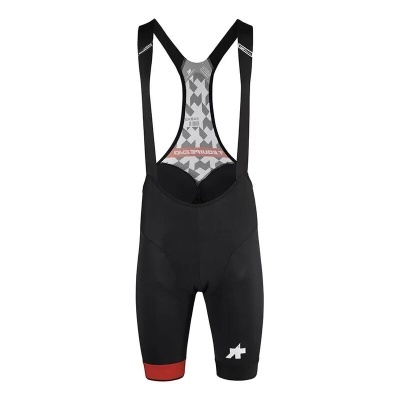 Calções de ciclismo pretos com alças e detalhes vermelhos