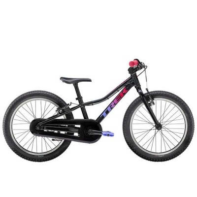 Bicicleta infantil Trek preta com detalhes rosa e azul