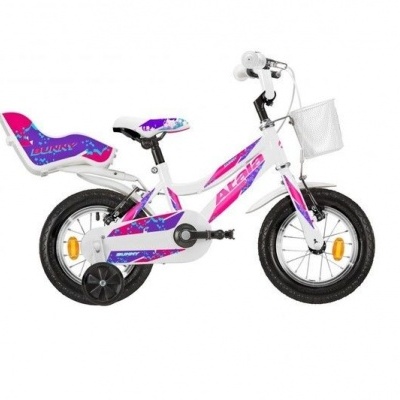 Bicicleta infantil branca com assento para boneca