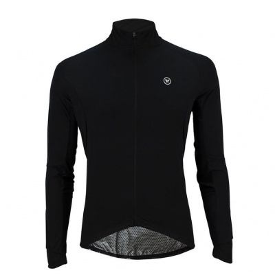 Casaco desportivo preto tipo ciclismo com fecho e logótipo no peito
