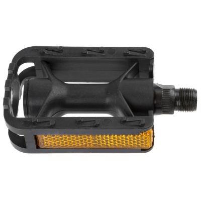 Pedal de bicicleta preto com reflector amarelo laranja