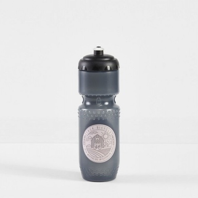 Garrafa desportiva de plástico cinzento escuro com selo branco