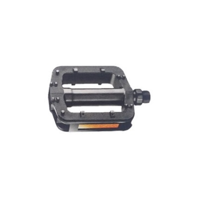 Pedal de bicicleta preto com pinos aderentes e eixo metálico