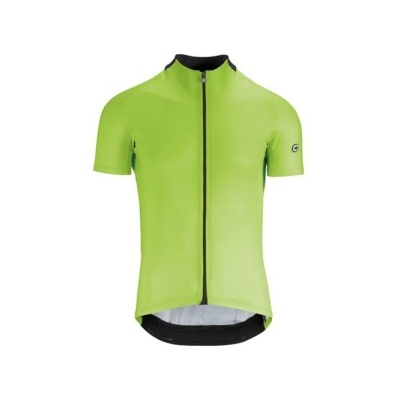 Camisola de ciclismo verde-limão com fecho preto e gola alta