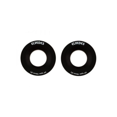 Duas peças circulares pretas com texto branco ELVEDES PP SUPER TENSION 19