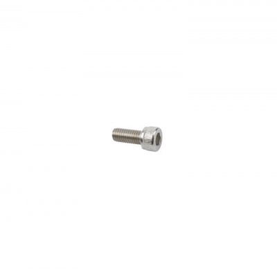 Parafuso metálico pequeno com cabeça hexagonal sobre fundo branco