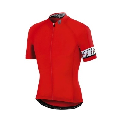 Camisola de ciclismo vermelha com fecho e manga curta