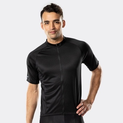 Camisola de ciclismo preta com fecho integral e manga curta