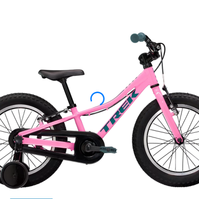 Bicicleta infantil cor-de-rosa Trek com pneus pretos e estabilizadores