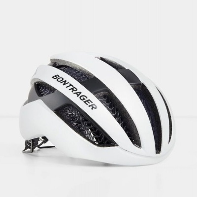 Capacete de ciclismo branco e preto com marca BONTRAGER