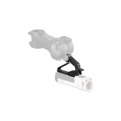 Suporte preto de metal com dispositivo branco ligado