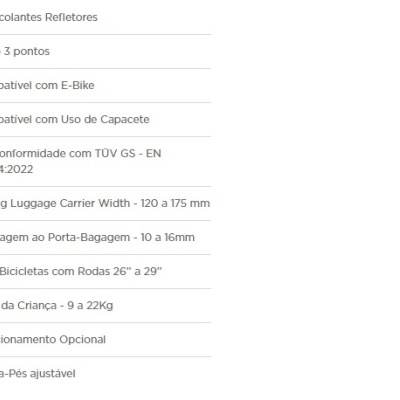 Lista com características do produto e ícones relacionados em português europeu