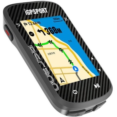 Dispositivo GPS iGPSPORT RSC300 com ecrã a mostrar mapa e percurso