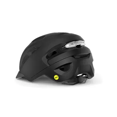 Capacete de ciclismo preto fosco com visor e selo amarelo MIPS