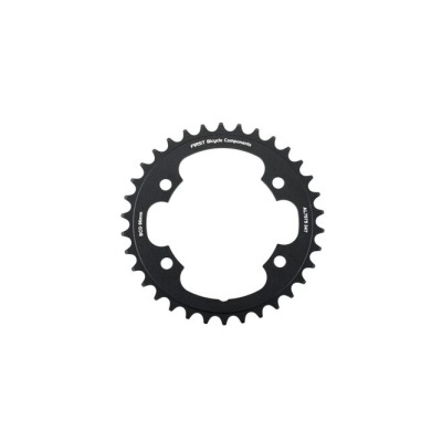 Anel de corrente para bicicleta preto com texto branco e quatro furos de fixação