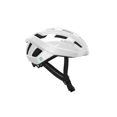 Capacete branco para ciclismo com texto LAZER