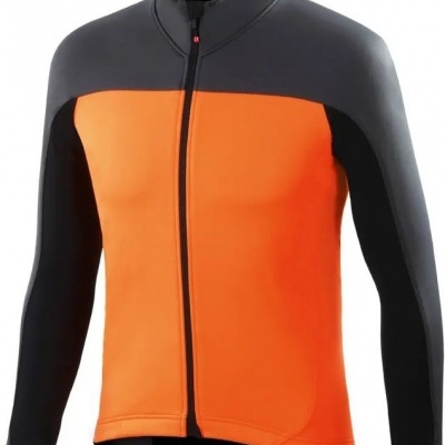 Casaco desportivo de ciclismo laranja e preto com fecho à frente