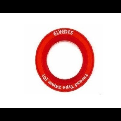 Anel vermelho com texto branco ELVEDES e Thread Type 24mm CI em fundo branco