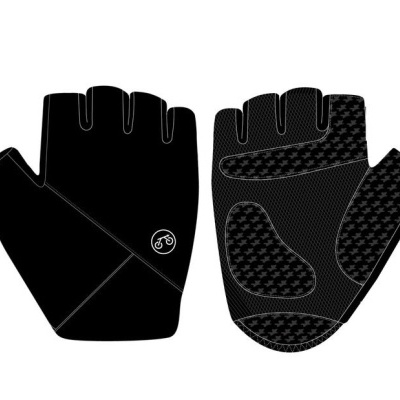 Par de luvas pretas cortadas com padrão xadrez e símbolo branco