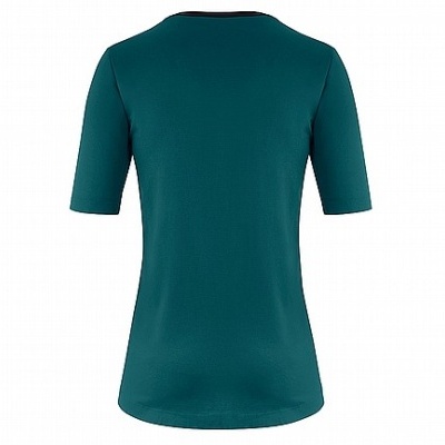 T-shirt feminina verde-azulado de manga curta vista de costas