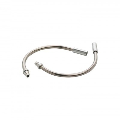 Cabo metálico revestido com extremidades prateadas sobre fundo branco