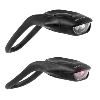 Conjunto de duas luzes para bicicleta negras com silicone flexível, luz branca e luz vermelha